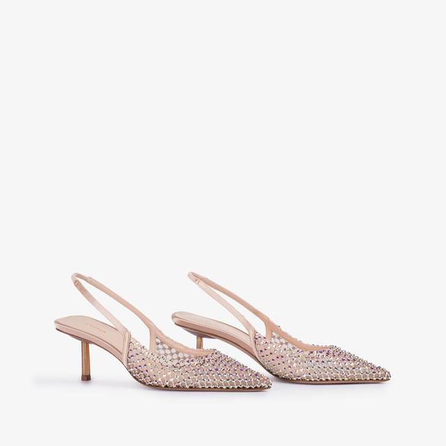 Le Silla Slingback gioiello rete nude skin Nuovo