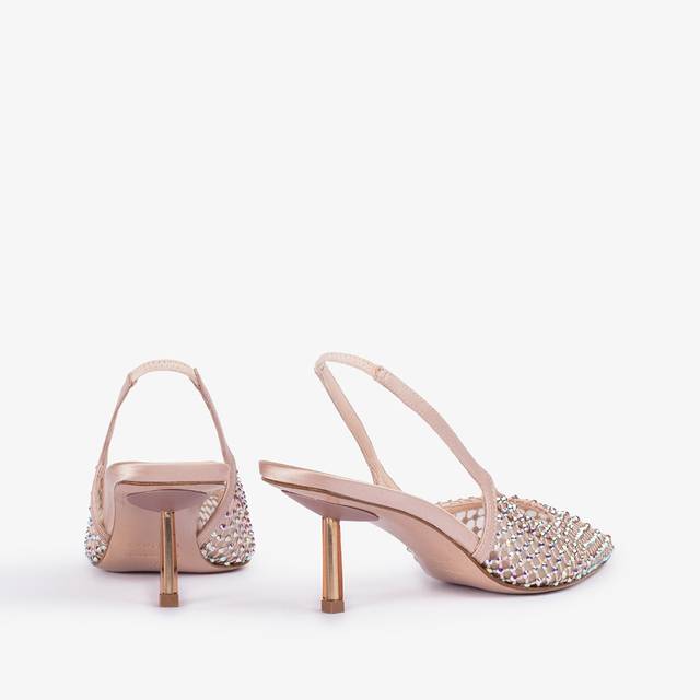 Le Silla Slingback gioiello rete nude skin Nuovo