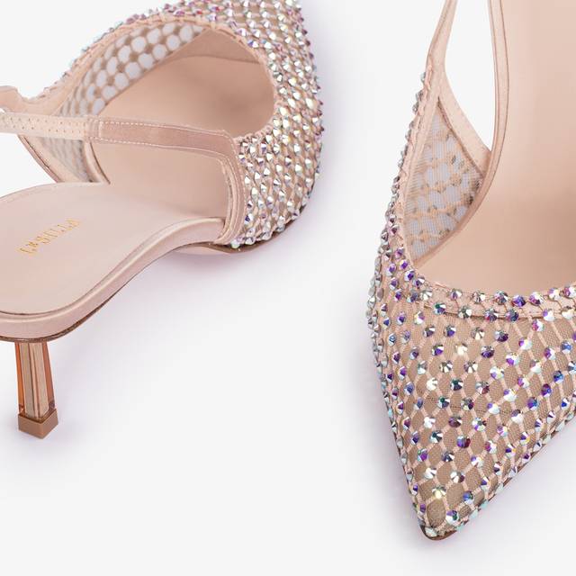 Le Silla Slingback gioiello rete nude skin Nuovo