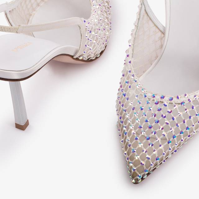 Le Silla Slingback gioiello rete bianca carta e Cristalli Qualità