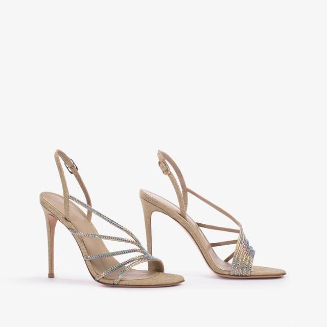 Le Silla Sandalo tessuto glitter oro e Cristalli iridescenti Promozione Limitata
