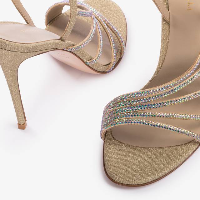 Le Silla Sandalo tessuto glitter oro e Cristalli iridescenti Promozione Limitata