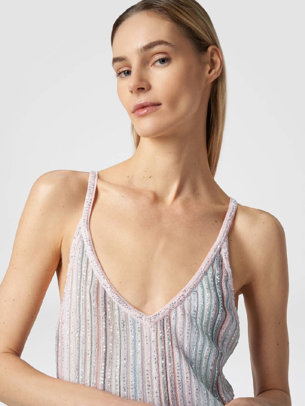 ﻿Missoni Mini-abito in maglia a righe verticali con paillettes Vendita Calda