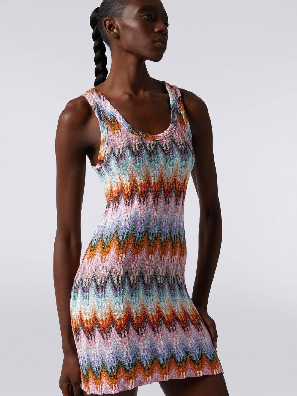 Missoni Mini-abito smanicato in viscosa zig zag con lurex Saldi Di Fabbrica
