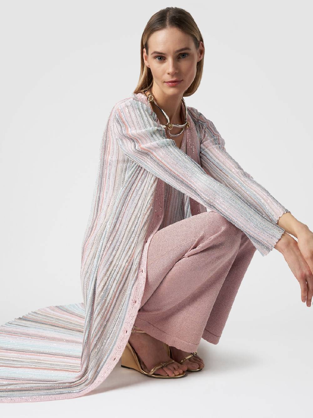 Missoni Cardigan lungo in maglia con righe verticali e paillettes Vendite Flash