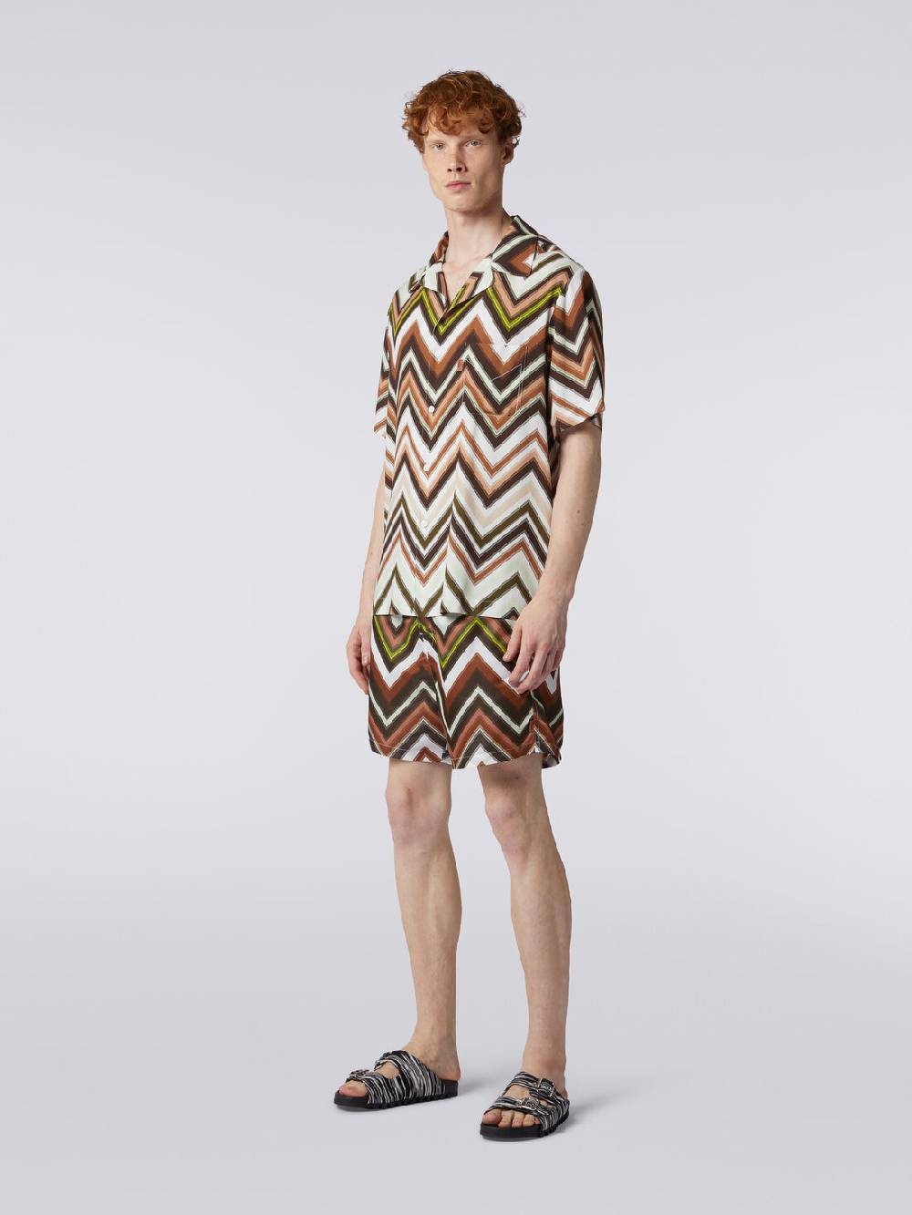 Missoni Camicia a maniche corte in viscosa con stampa chevron Vendita Economica