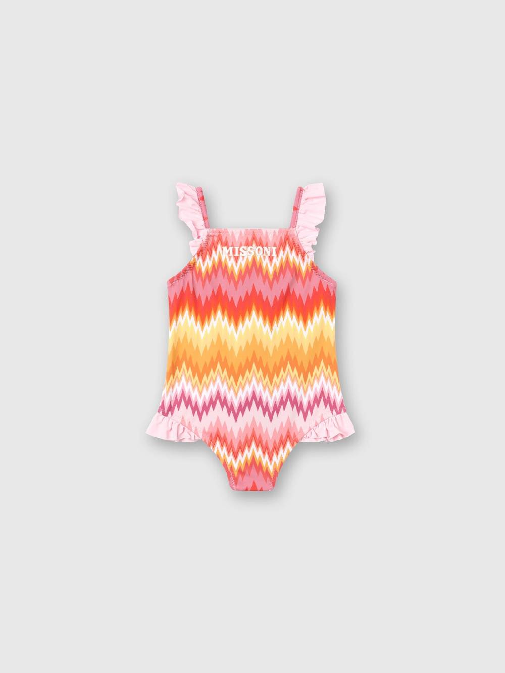 Missoni Costume intero chevron con volant e logo Nuova