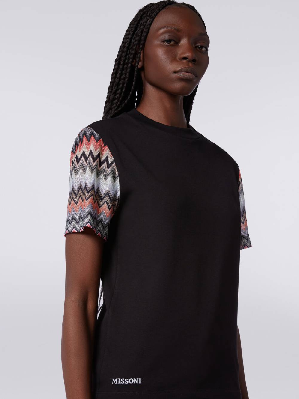 Missoni T-shirt girocollo in cotone con inserti zig zag Spedizione Gratuita
