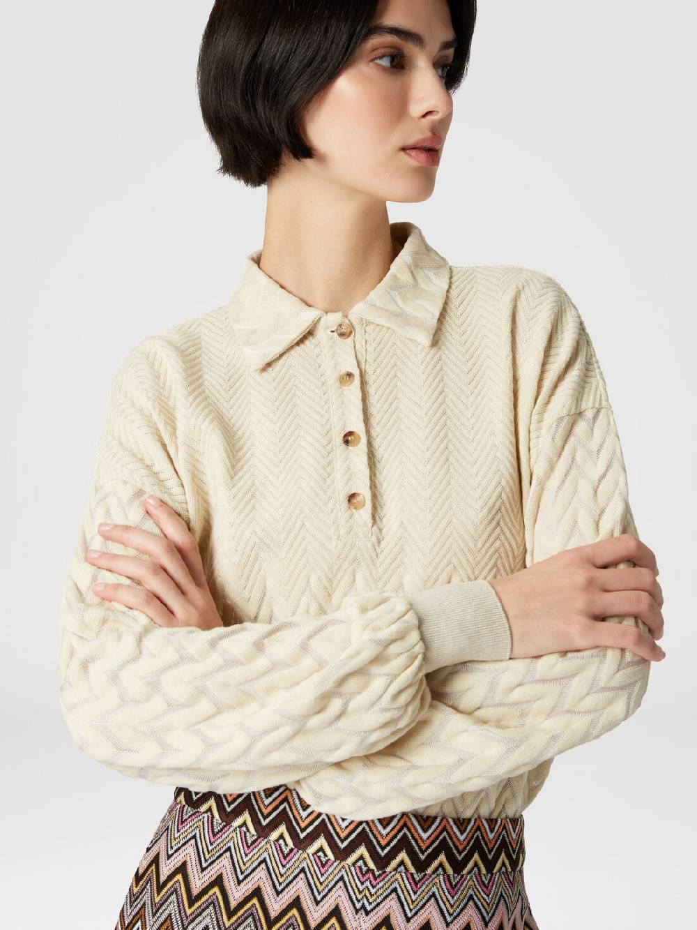 Missoni Polo a maniche lunghe con chevron tono su tono Economico