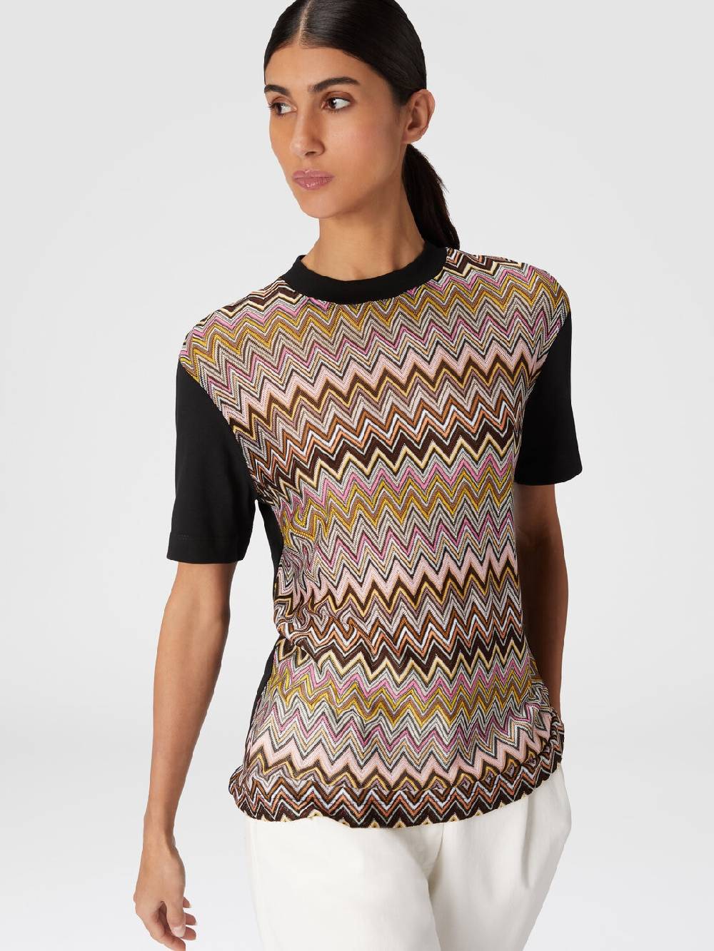 Missoni T-shirt in jersey di cotone con inserti chevron In Vendita