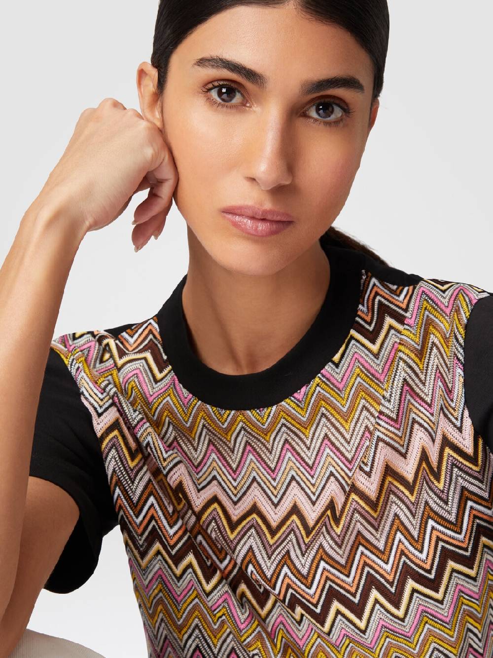 Missoni T-shirt in jersey di cotone con inserti chevron In Vendita