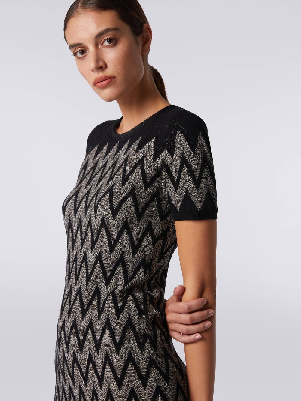 Missoni Abito girocollo in cotone chevron con lurex 2025