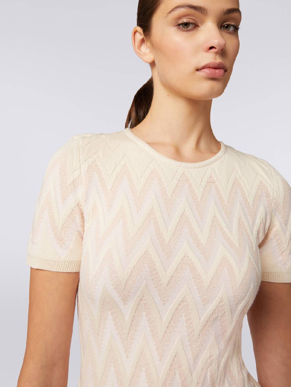 Missoni Abito girocollo in cotone chevron con lurex Italy