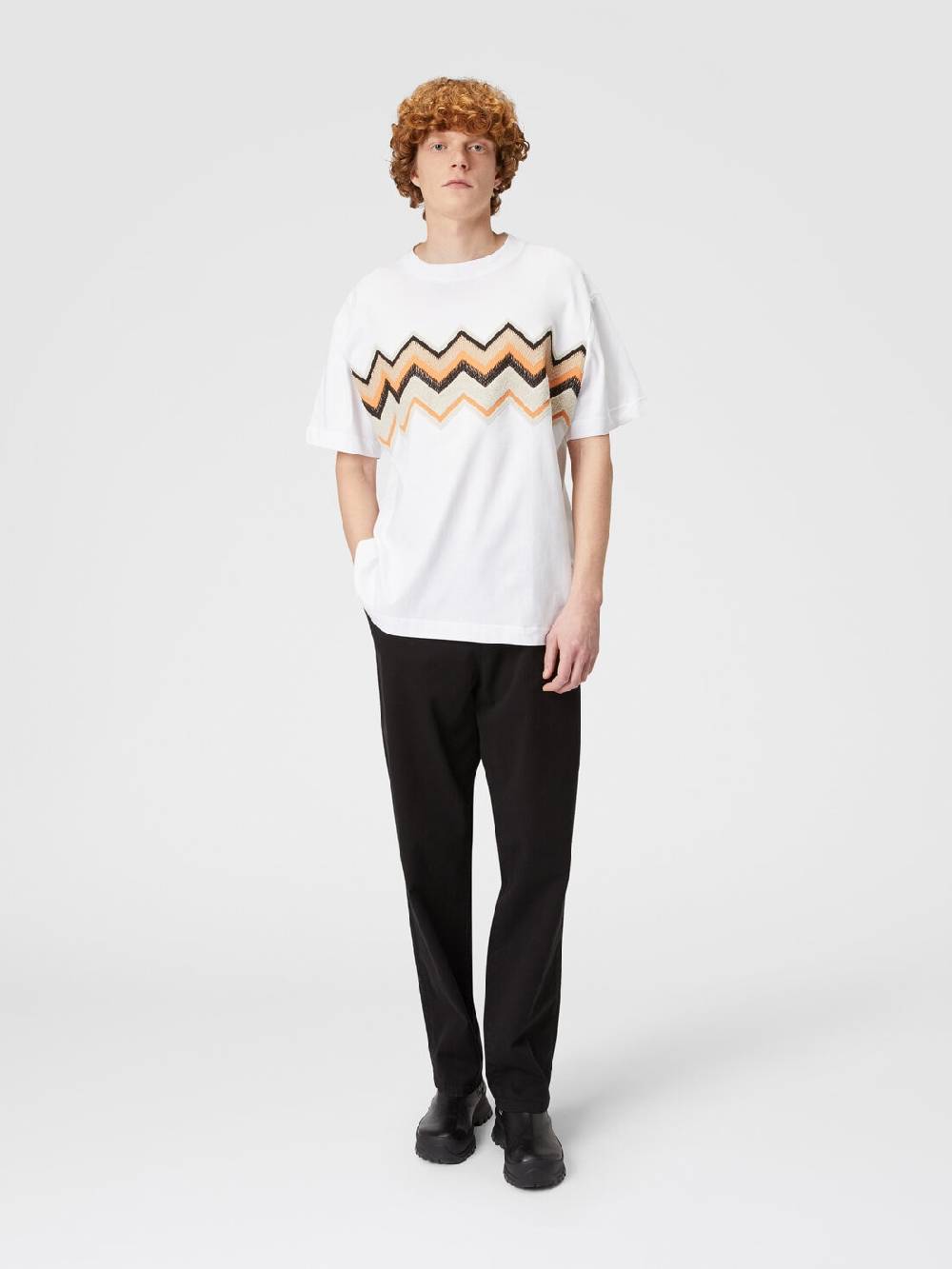 Missoni T-shirt in jersey di cotone con ricamo zig zag Vendita Calda