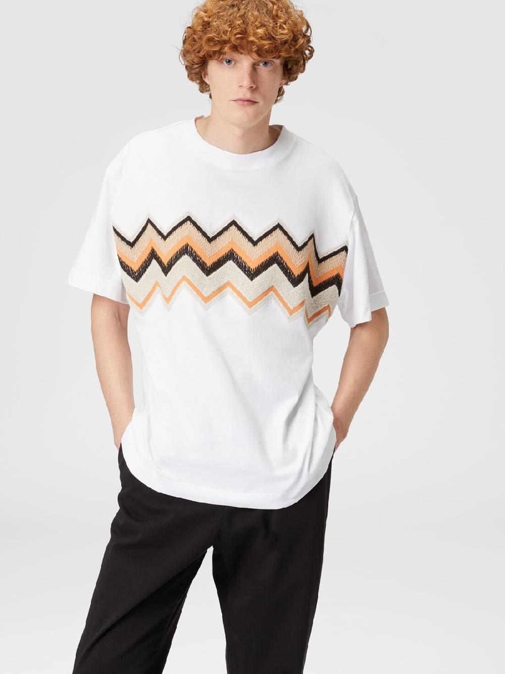 Missoni T-shirt in jersey di cotone con ricamo zig zag Vendita Calda