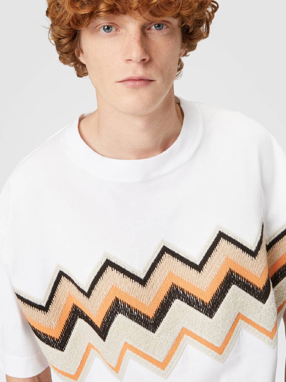 Missoni T-shirt in jersey di cotone con ricamo zig zag Vendita Calda