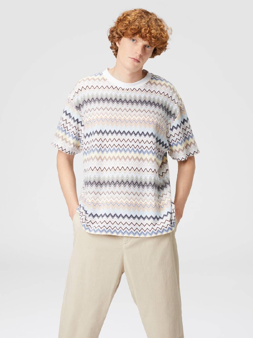 Missoni T-shirt con motivo zig zag e logo posteriore Vendita Economica