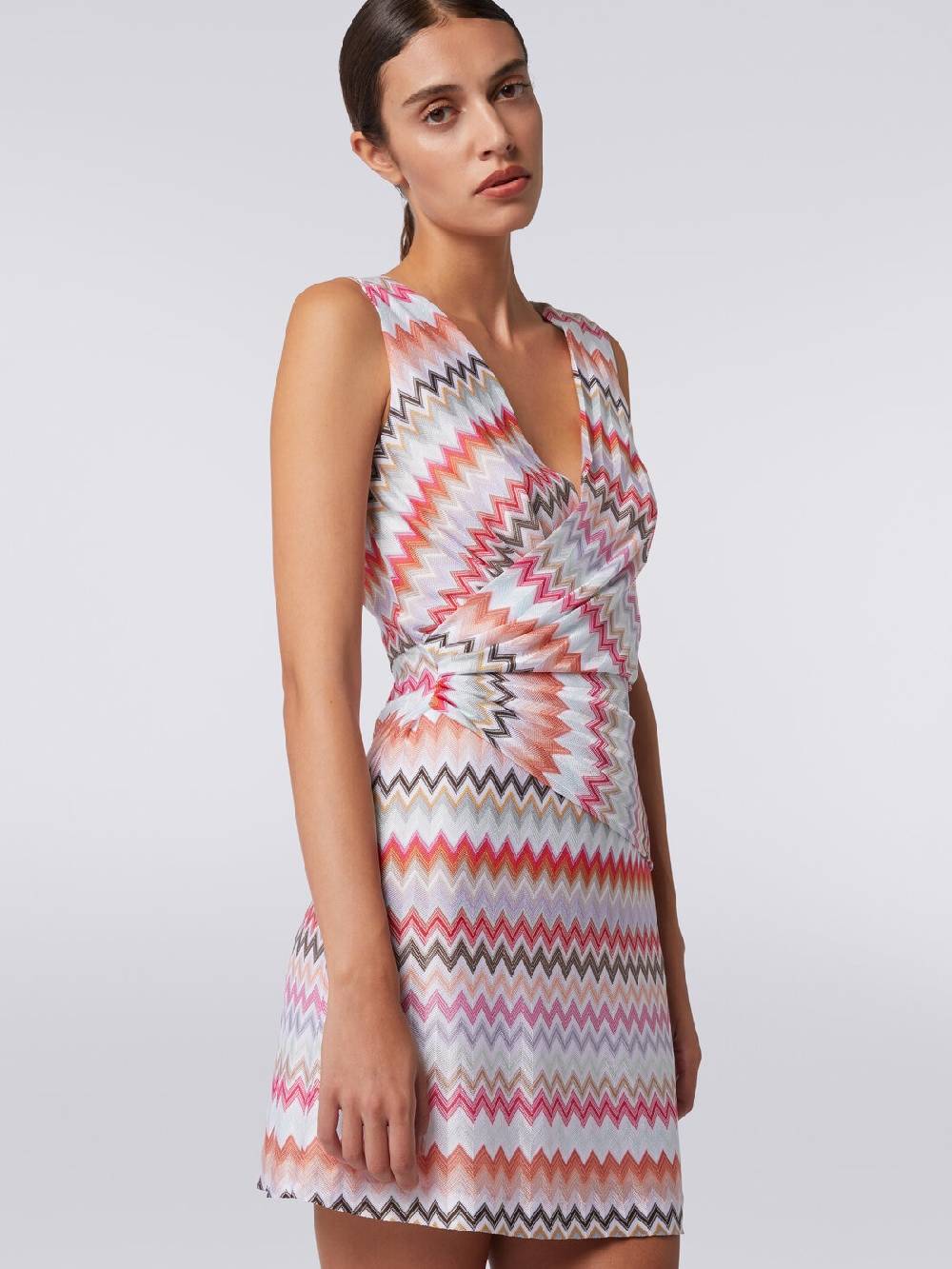 Missoni Mini-abito con scollatura a V in cotone e viscosa zig zag 2025