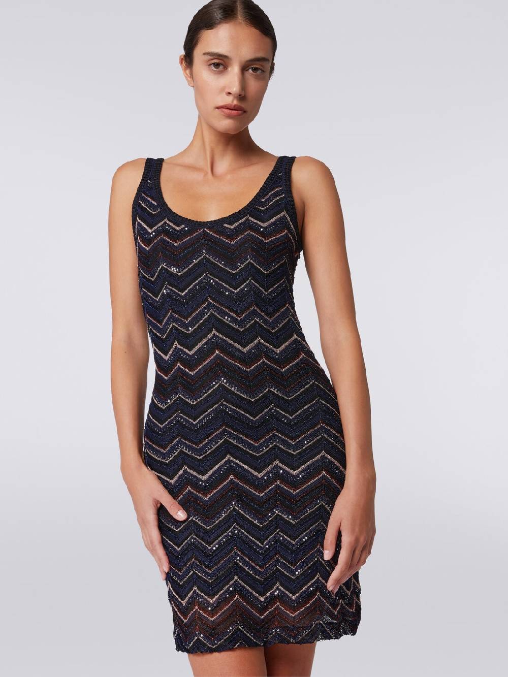 Missoni Mini-abito senza maniche in misto viscosa zig zag con paillettes Qualità