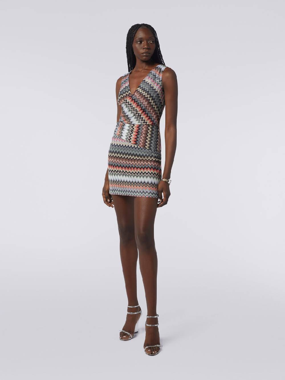 Missoni Mini-abito con scollatura a V in cotone e viscosa zig zag Promozione