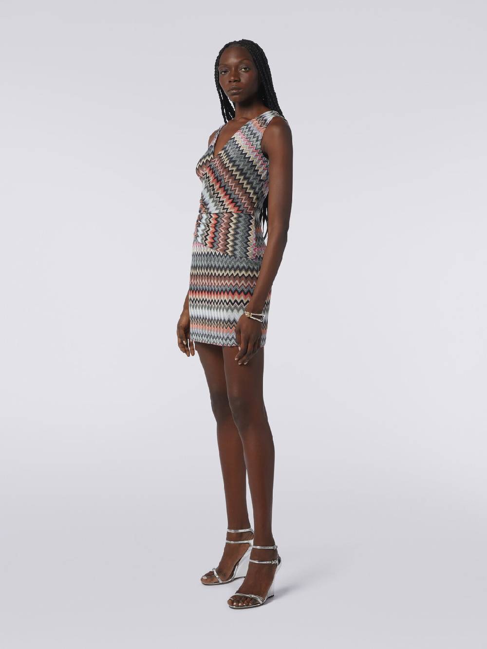 Missoni Mini-abito con scollatura a V in cotone e viscosa zig zag Promozione