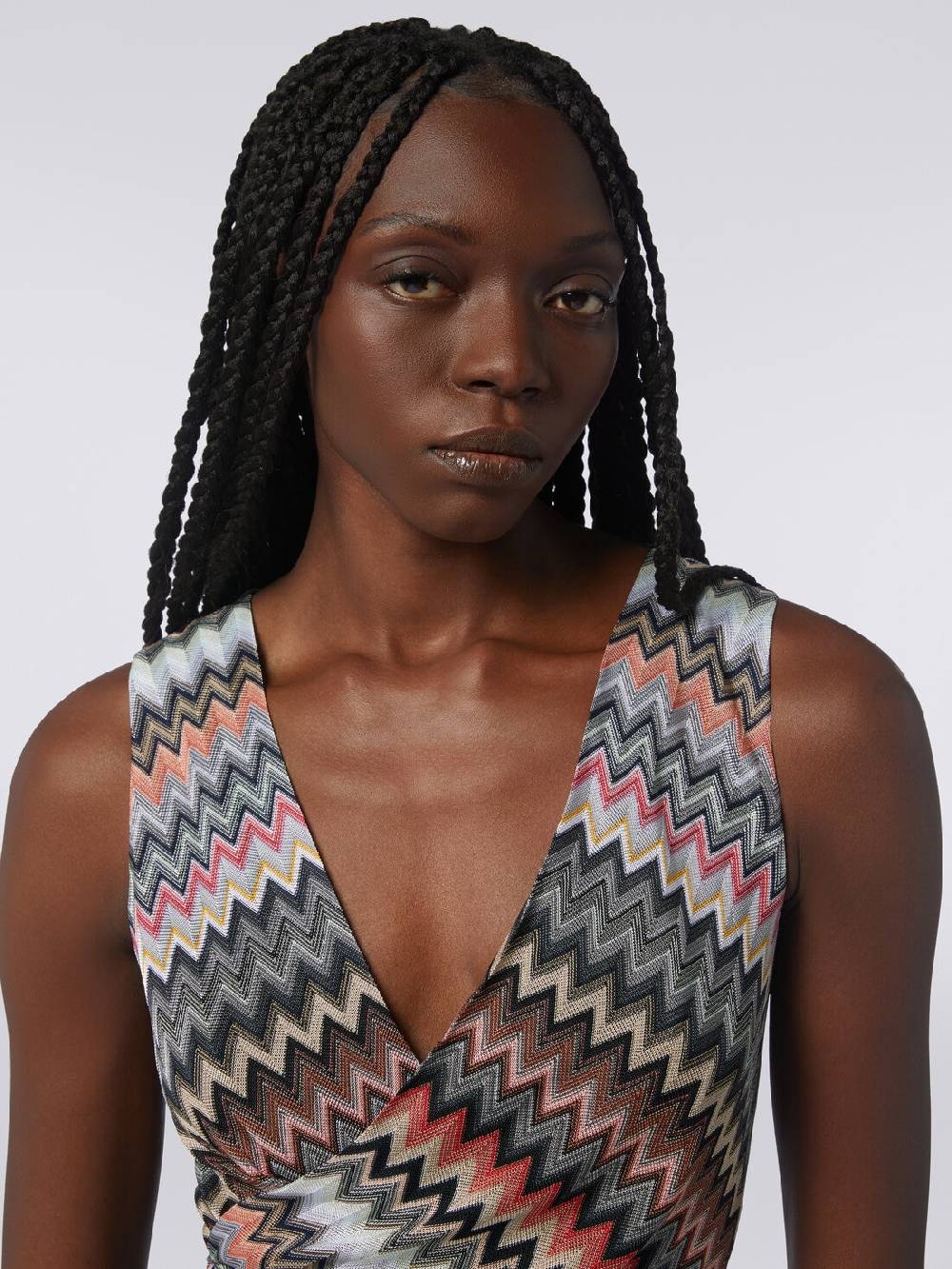 Missoni Mini-abito con scollatura a V in cotone e viscosa zig zag Promozione