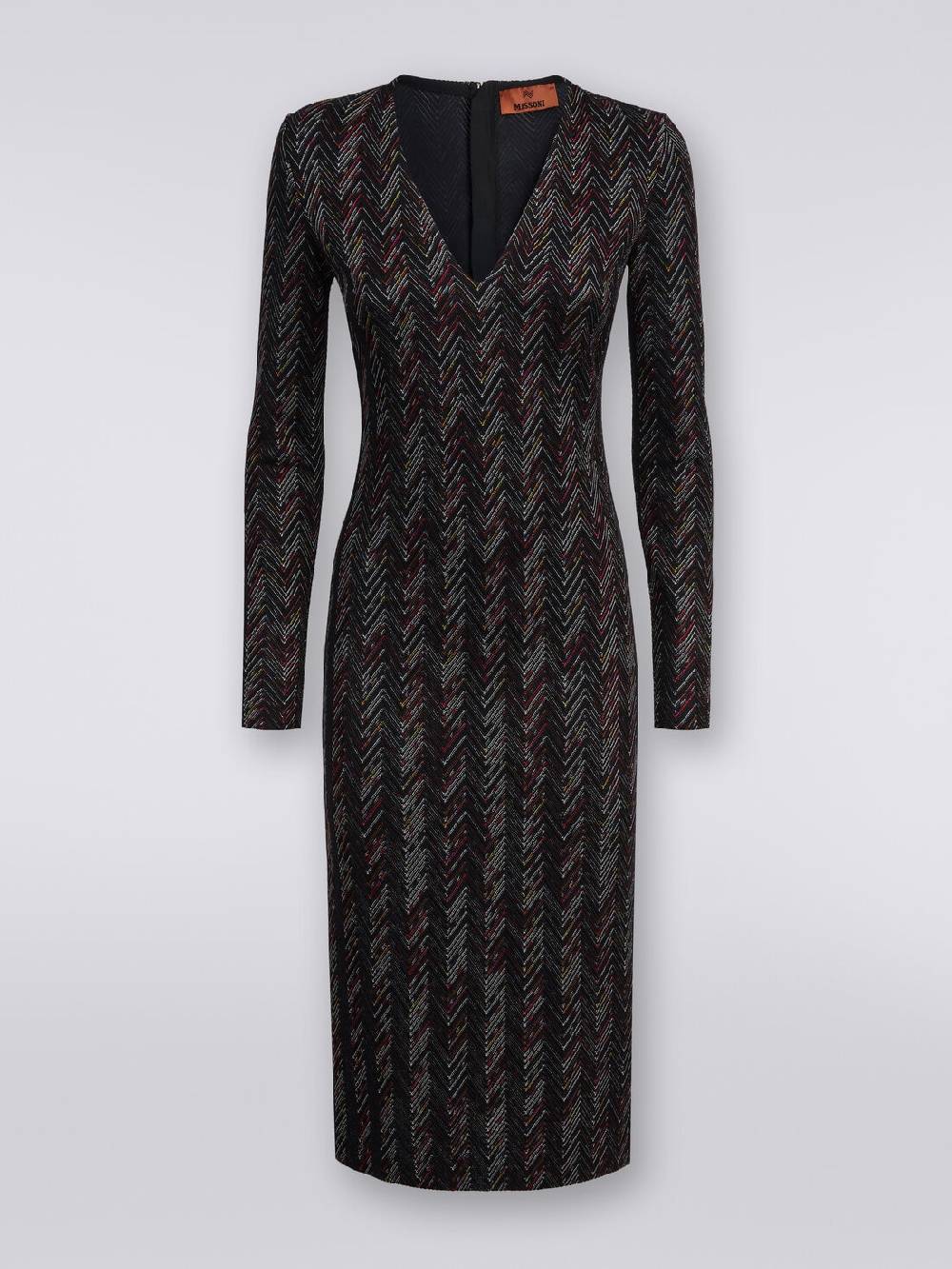 Missoni Abito lungo con scollatura a V in lana e viscosa zig zag Spedizione Gratuita