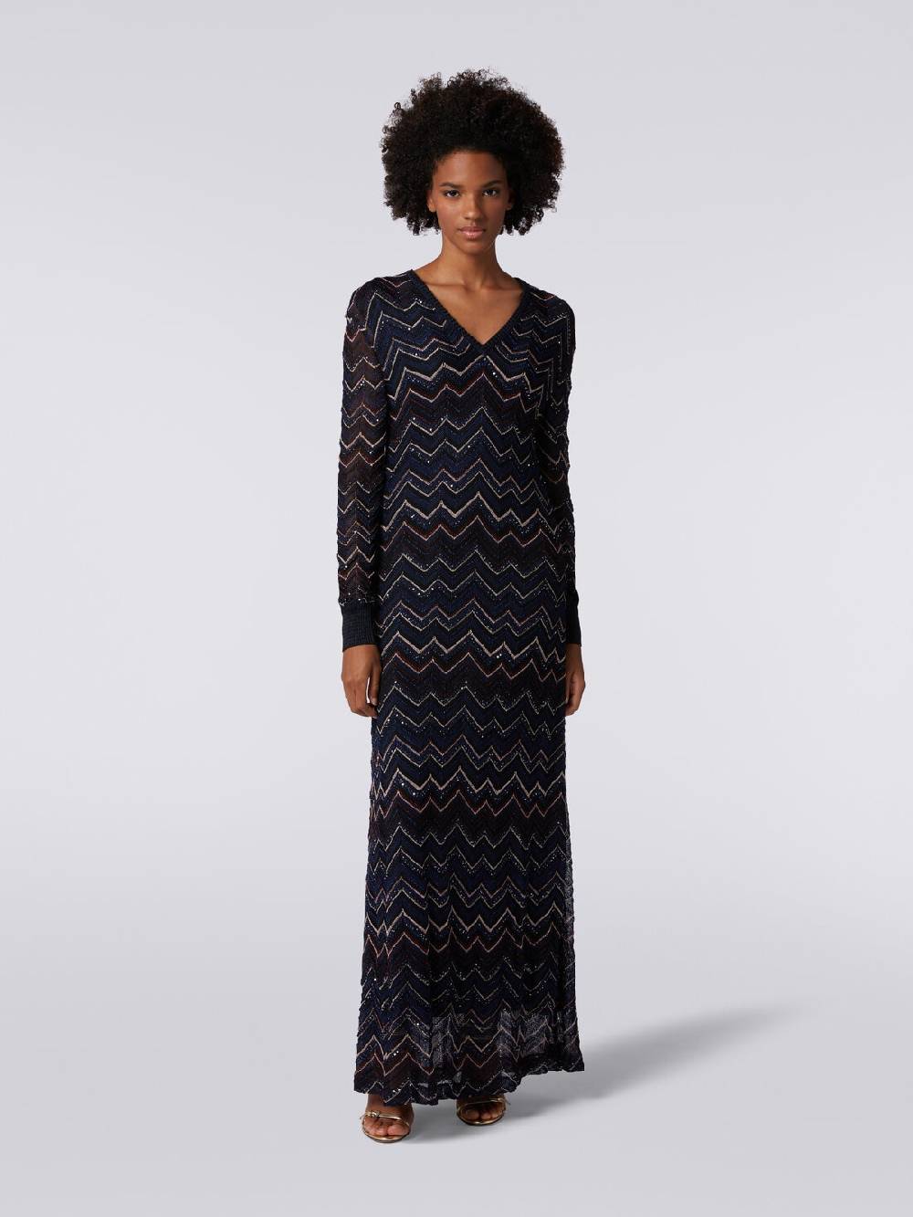 Missoni Abito lungo in maglia zig zag con scollatura a V e lurex Pezzi Unici