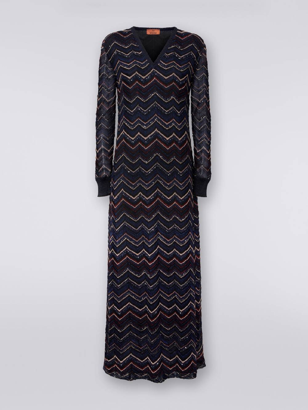 Missoni Abito lungo in maglia zig zag con scollatura a V e lurex Pezzi Unici