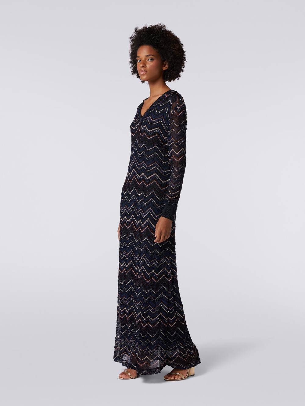 Missoni Abito lungo in maglia zig zag con scollatura a V e lurex Pezzi Unici