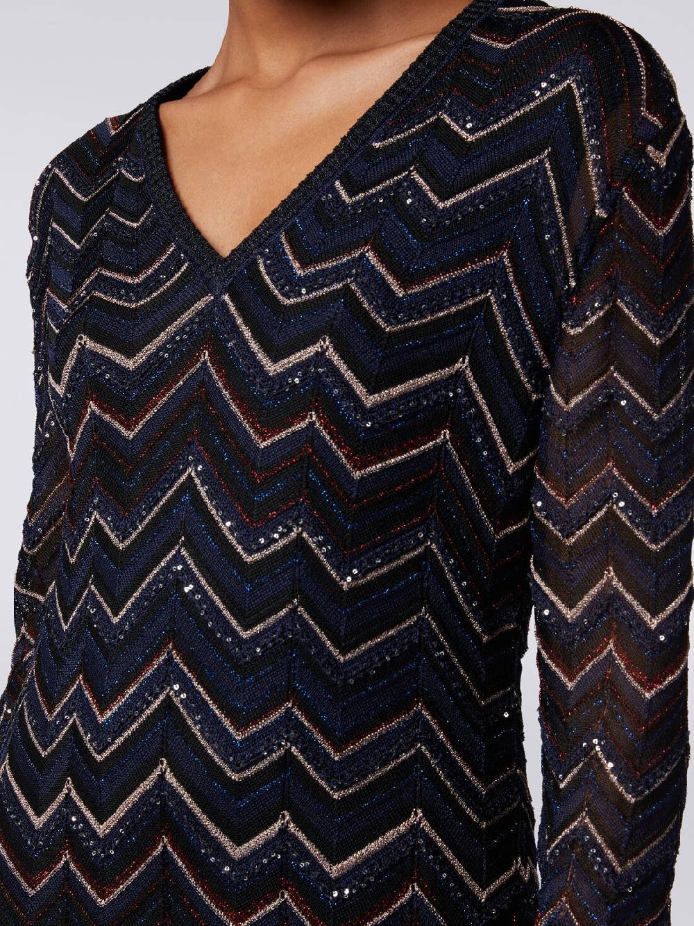Missoni Abito lungo in maglia zig zag con scollatura a V e lurex Pezzi Unici