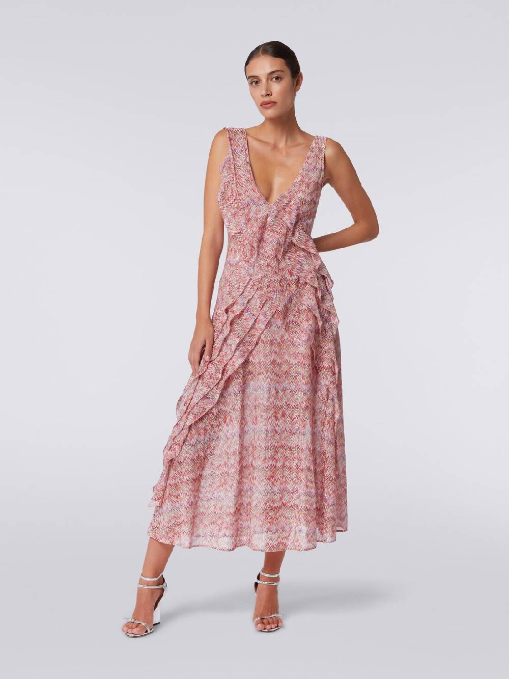 Missoni Abito midi motivo snake con balze e lurex In Saldo