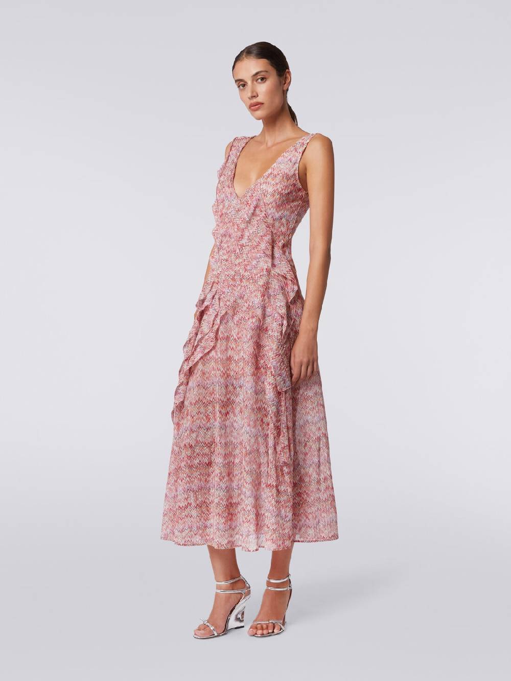 Missoni Abito midi motivo snake con balze e lurex In Saldo