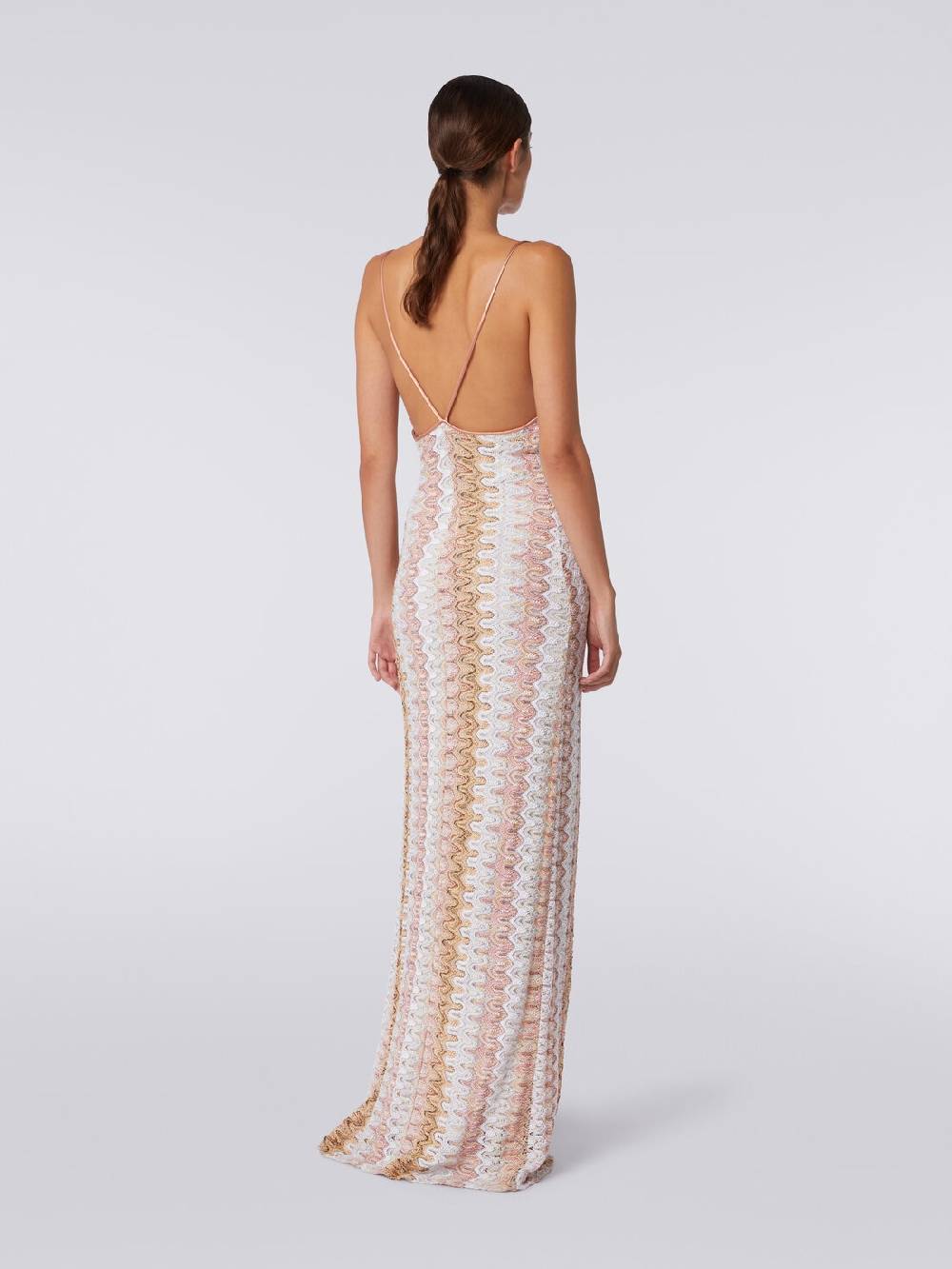 Missoni Abito lungo effetto pizzo con scollatura drappeggiata e spacco 2025