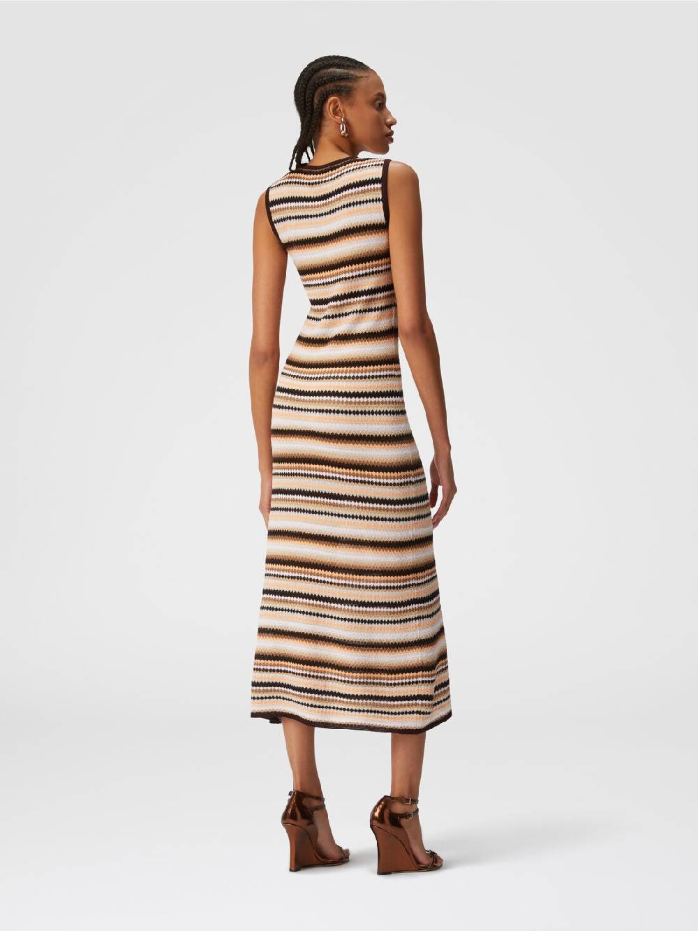 Missoni Abito midi senza maniche in lana e viscosa a righe In Linea