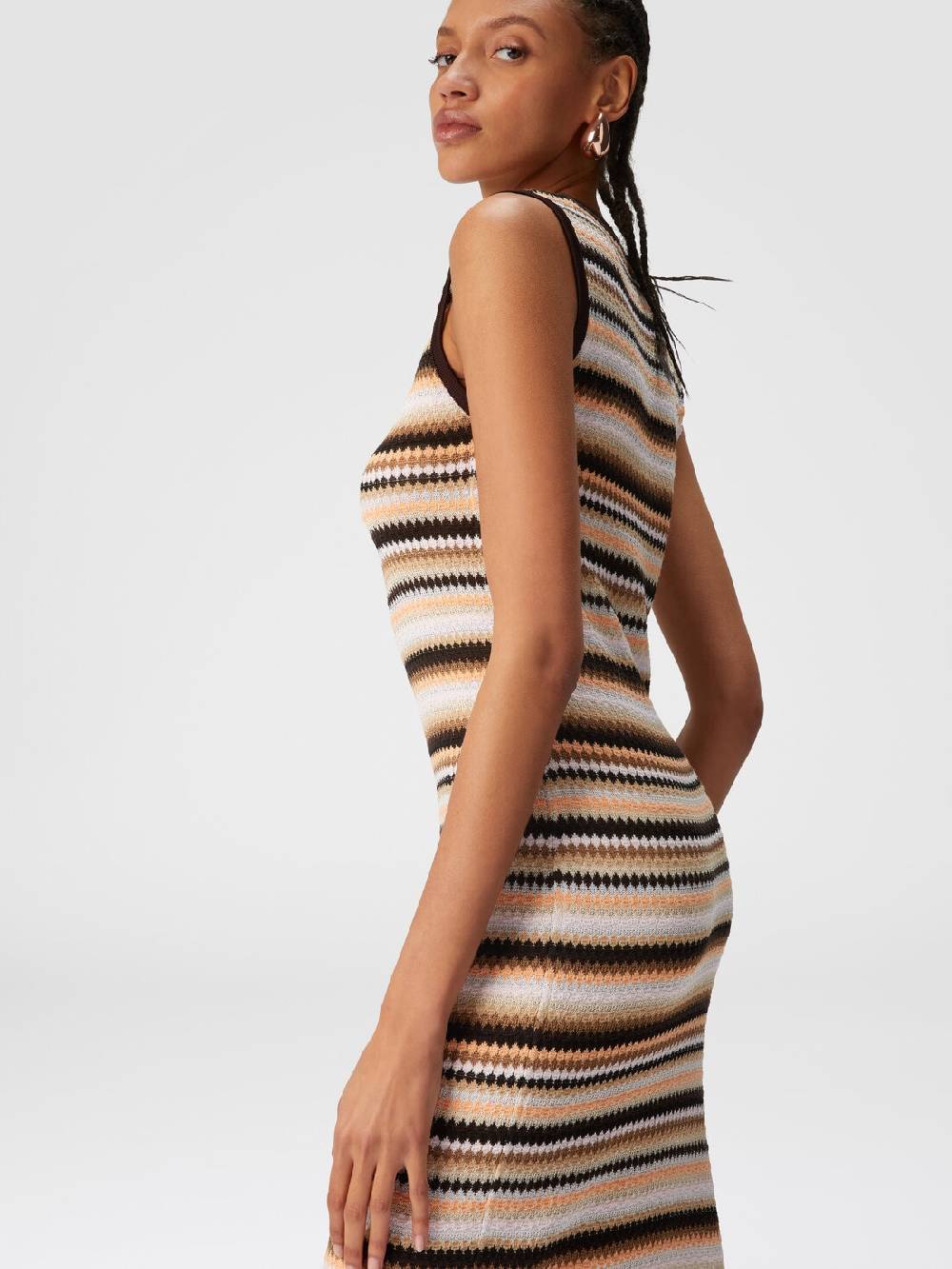 Missoni Abito midi senza maniche in lana e viscosa a righe In Linea