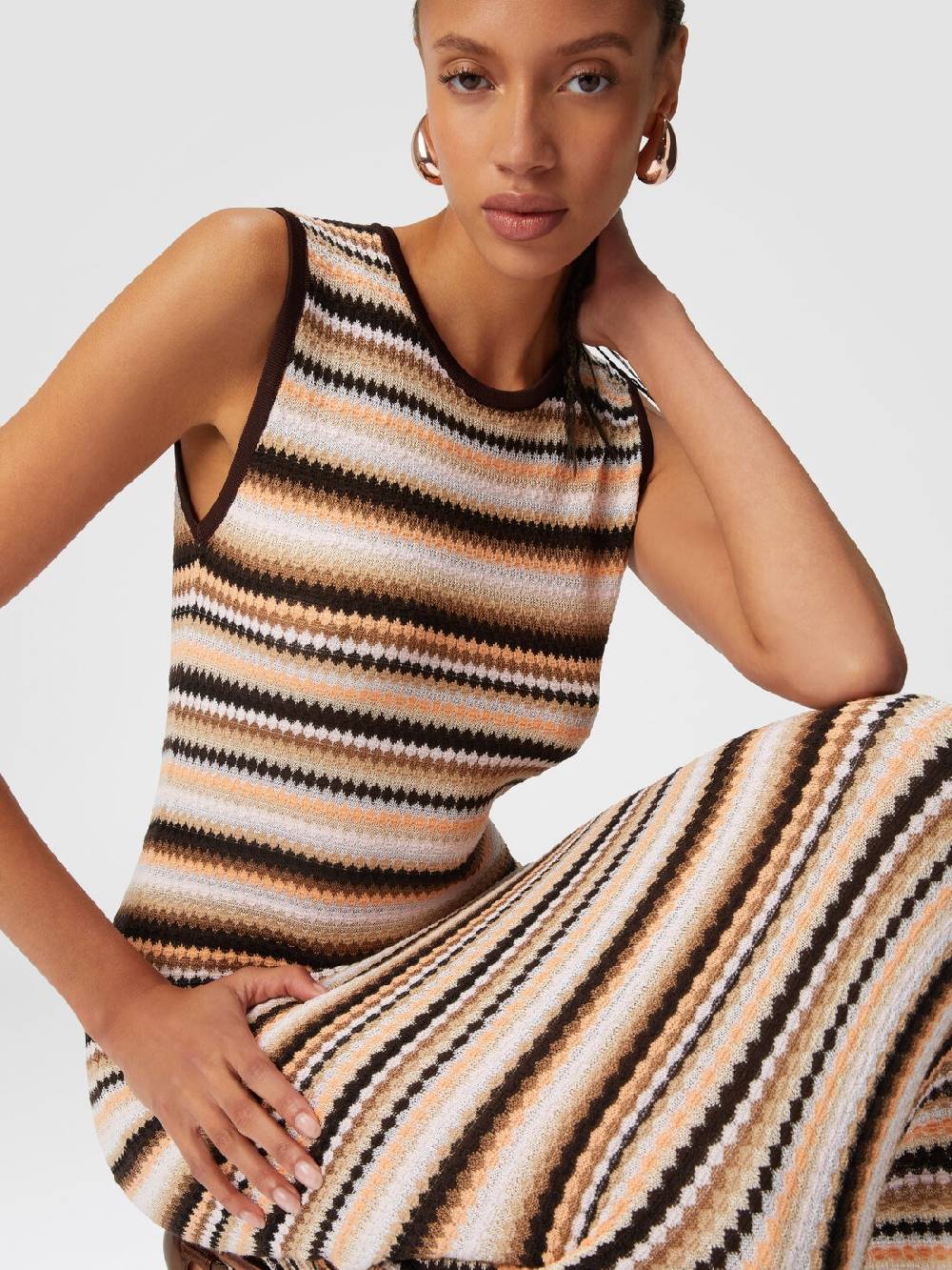 Missoni Abito midi senza maniche in lana e viscosa a righe In Linea