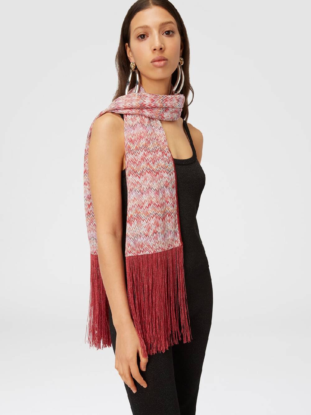 Missoni Stola in viscosa lamé chevron con frange Spedizione Gratuita
