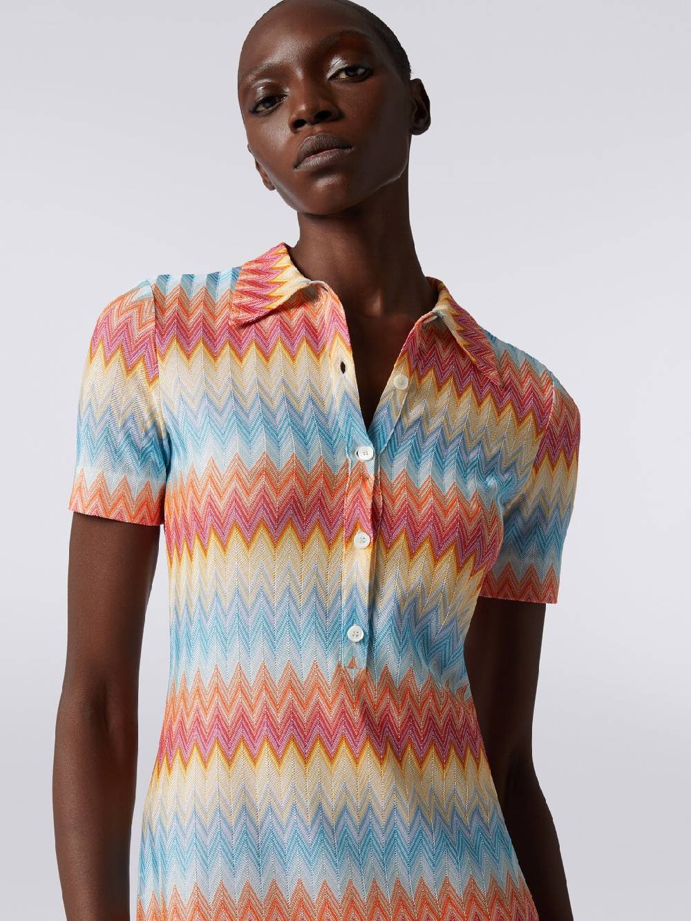 Missoni Mini-abito modello polo in viscosa zig zag Sconto