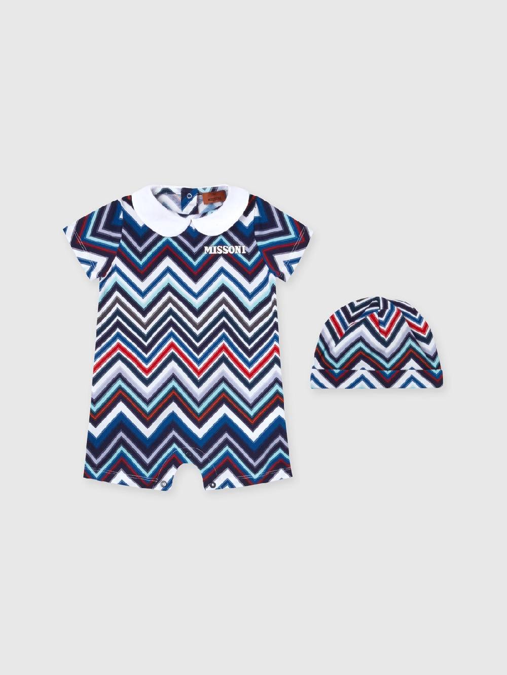 Missoni Set due pezzi con tutina e zuccotto in cotone chevron Ultimi due giorni