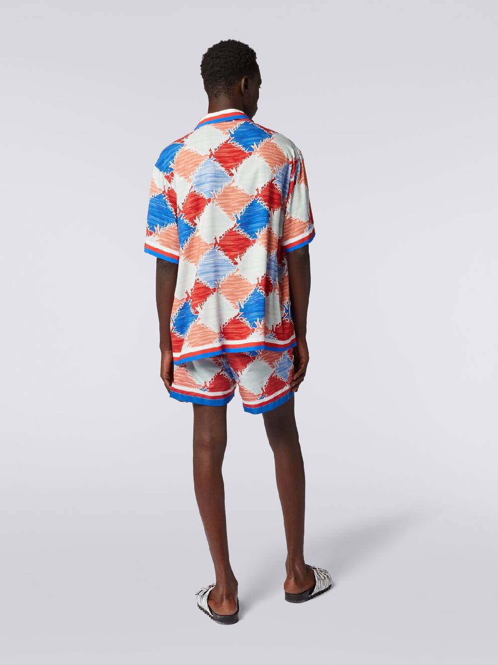 Missoni Camicia a maniche corte in viscosa a losanghe con scritta logo Economico