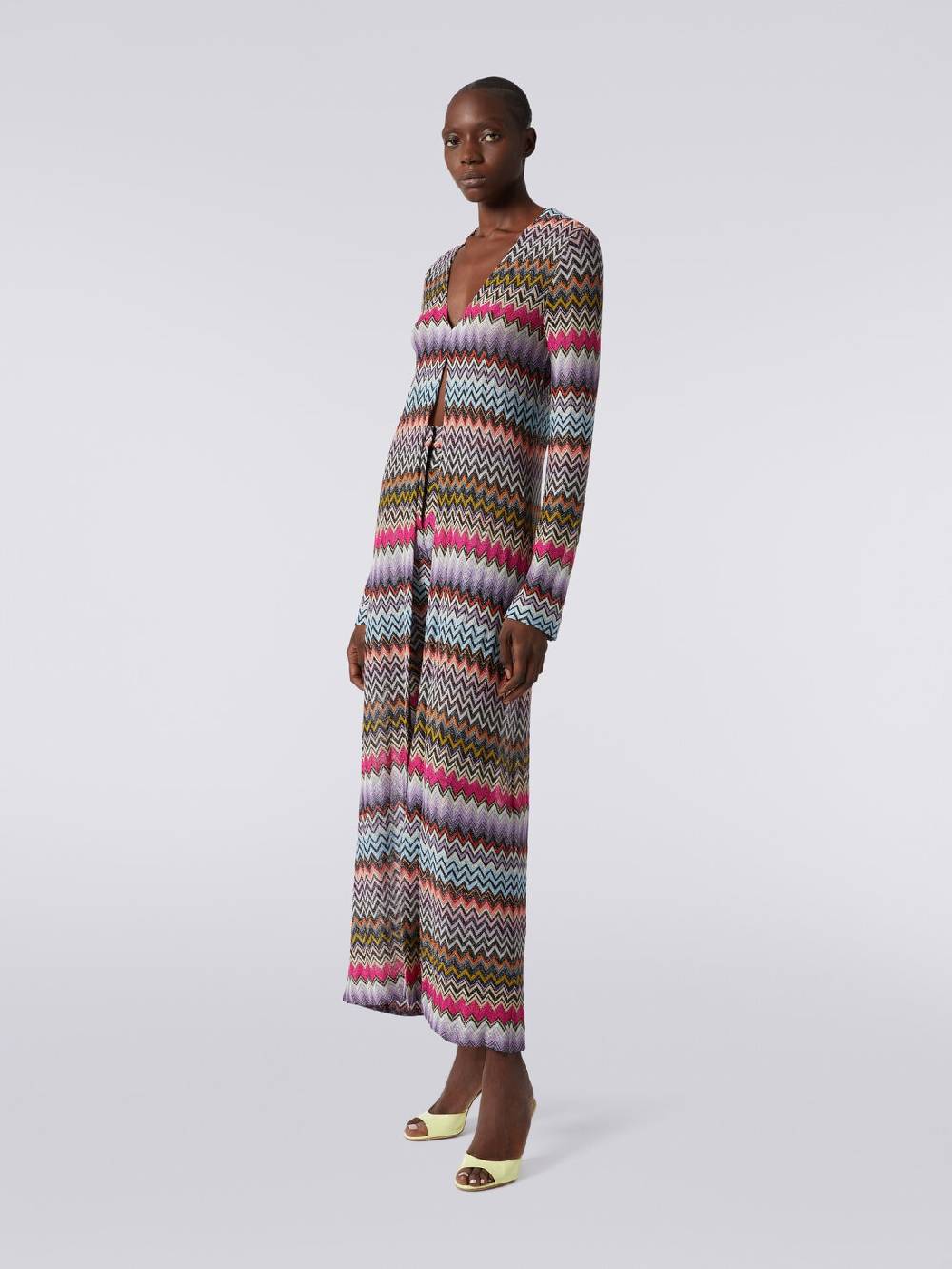 Missoni Cardigan lungo in viscosa zig zag con lurex Sottocosto