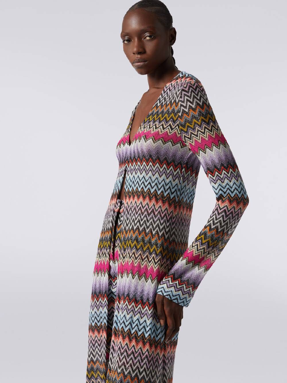 Missoni Cardigan lungo in viscosa zig zag con lurex Sottocosto