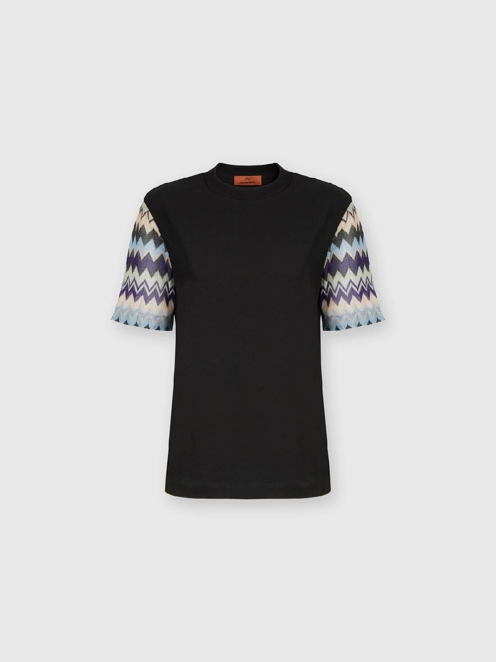Missoni T-shirt in jersey di cotone con maniche in maglia zig zag Vendita Economica