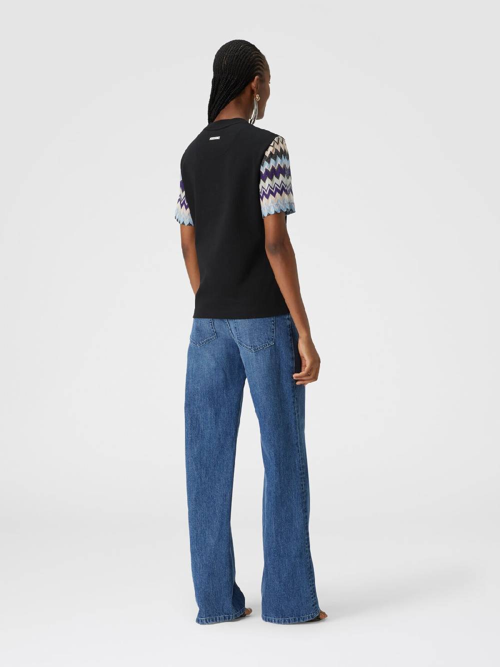 Missoni T-shirt in jersey di cotone con maniche in maglia zig zag Vendita Economica