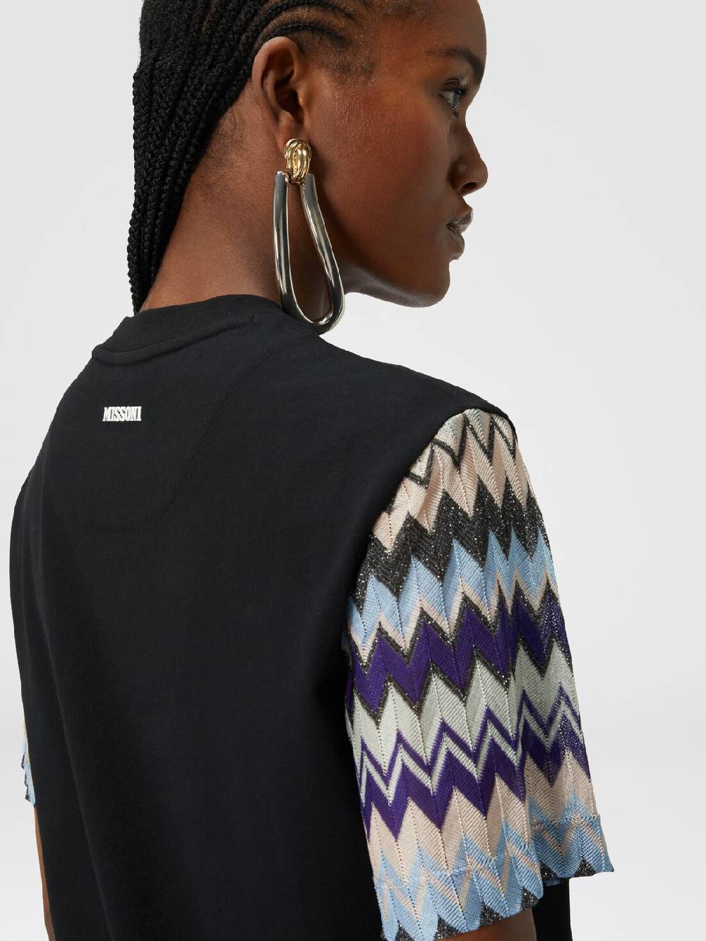 Missoni T-shirt in jersey di cotone con maniche in maglia zig zag Vendita Economica