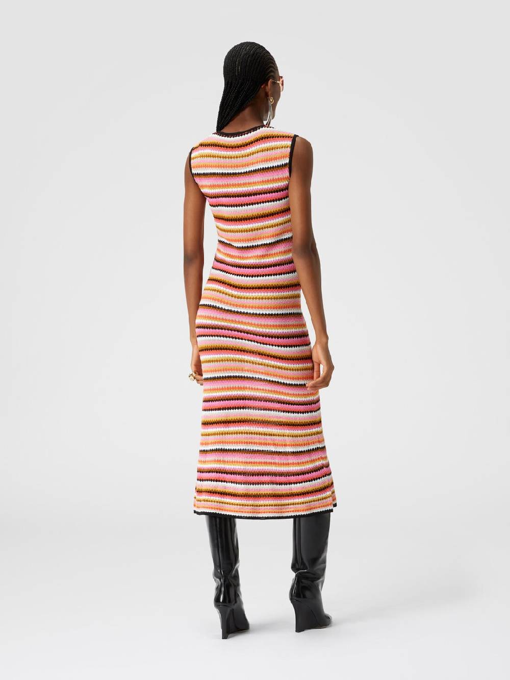 Missoni Abito midi senza maniche in lana e viscosa a righe Saldi Di Fabbrica