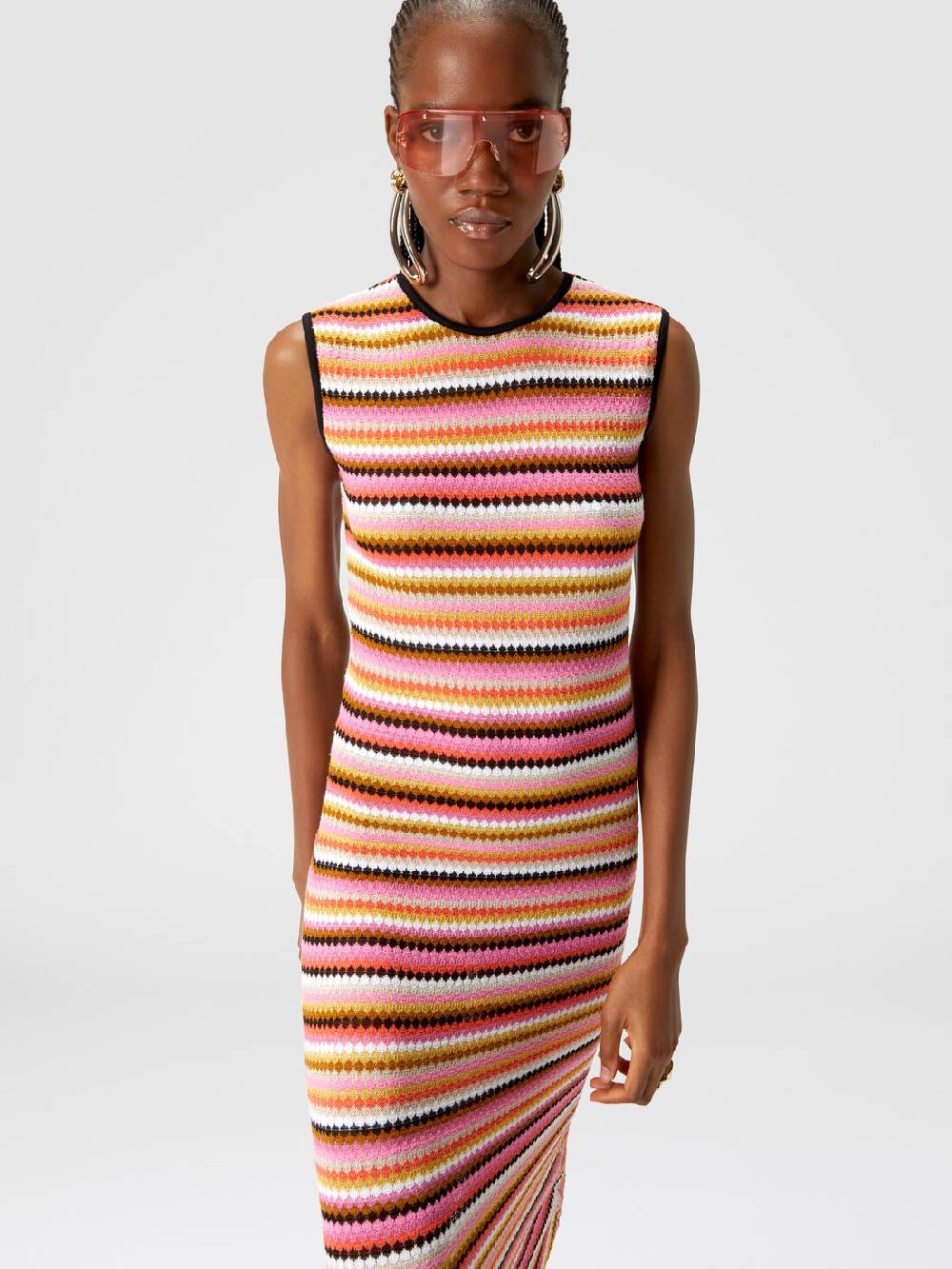 Missoni Abito midi senza maniche in lana e viscosa a righe Saldi Di Fabbrica