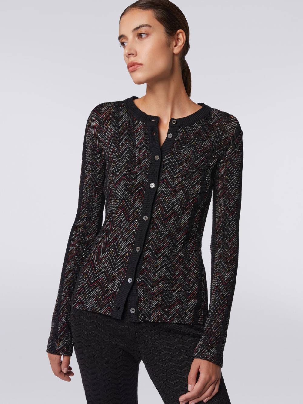 Missoni Cardigan corto in maglia di lana e viscosa con zig zag in rilievo 2025