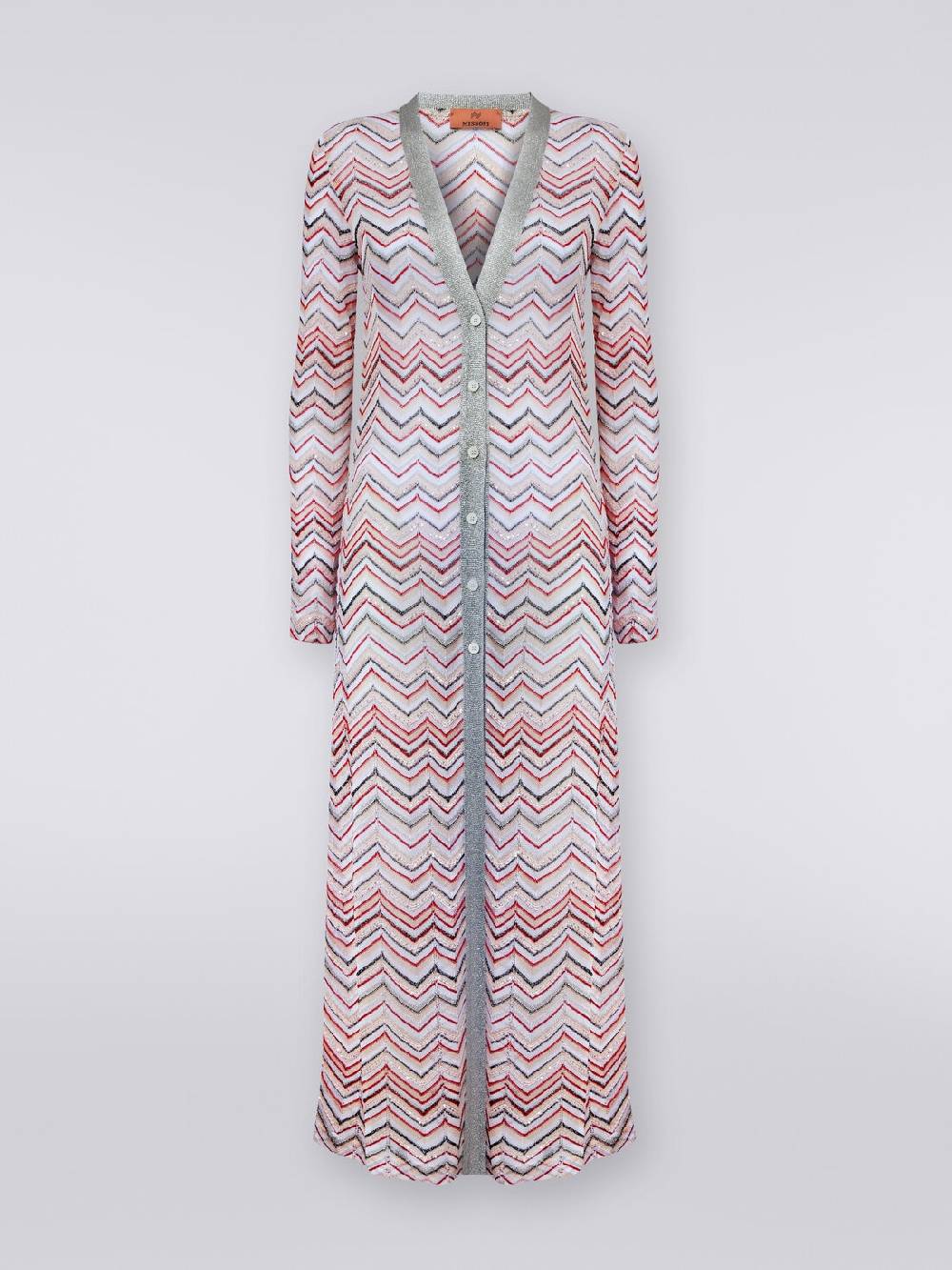 Missoni Cardigan lungo in maglia zig zag con lurex e paillettes In Linea